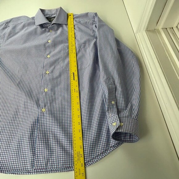 Pronto Uomo Shirt Mens Large Modern Fit Non-Iron Blue‎ Pink Checks Button Down - Picture 9 of 13